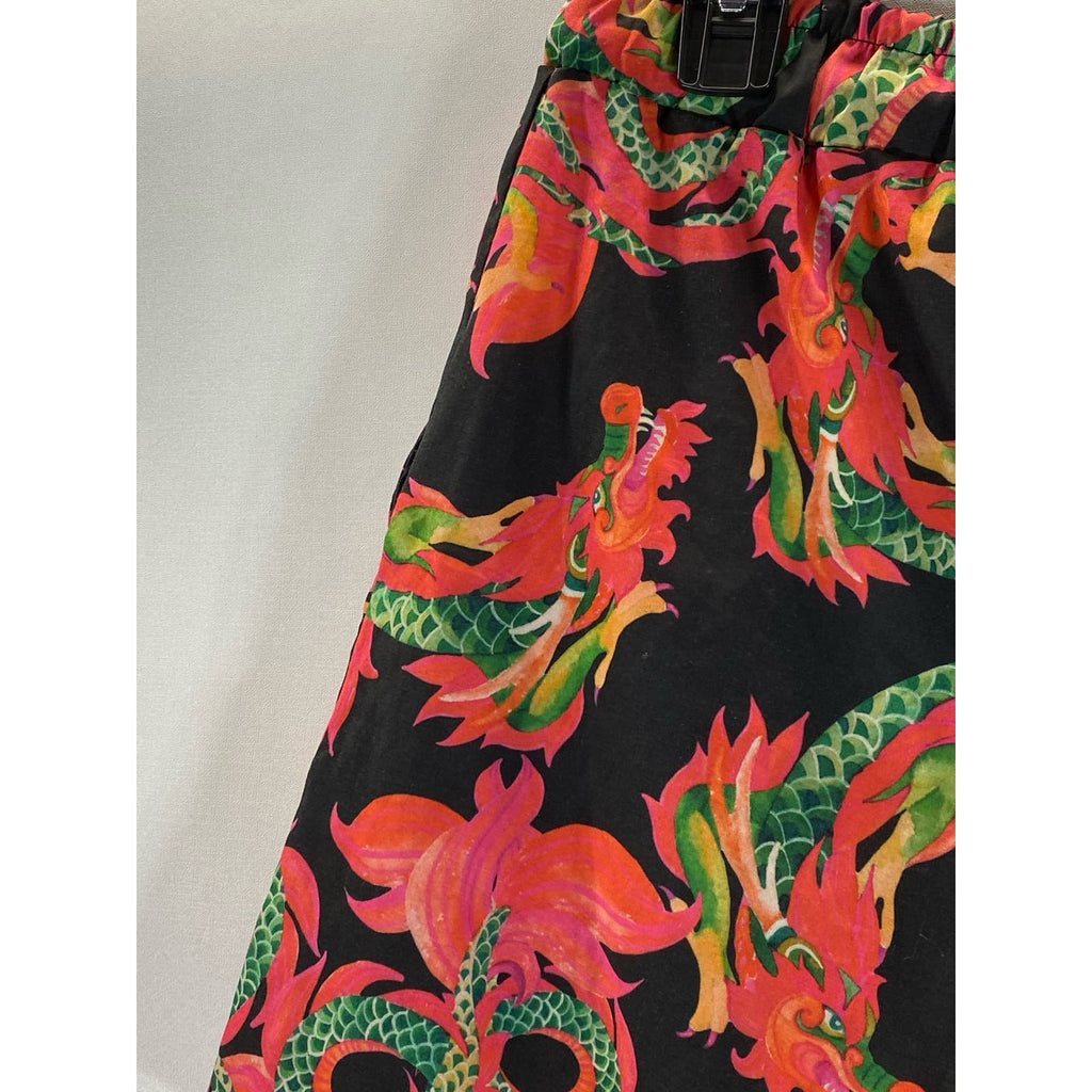 BOOHOO MAN Men's Red/Black Dragon Print Drawstring Pull-On Shorts SZ L