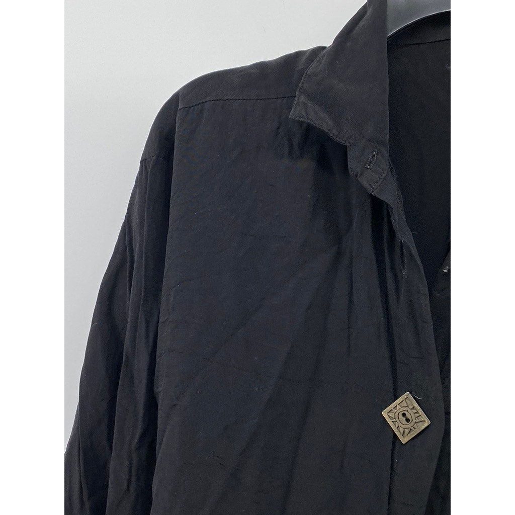 ARDMORE Women's Vintage Black Solid Button-Up Long Sleeve Top SZ M