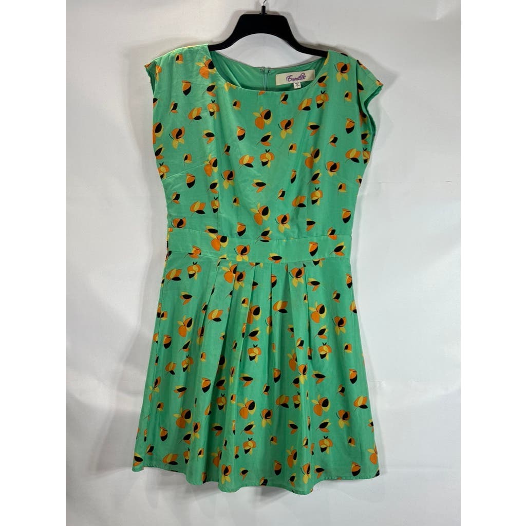 EMMELEE FRANCESCA Women's Green Floral Print Pleated Skirt Mini Dress SZ L