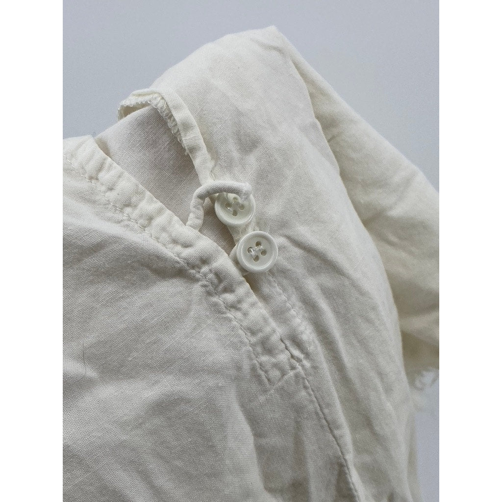 LOVESTITCH Women's White Ruffle V-Neck Raw Short Sleeve Tiered Mini Dress SZ M
