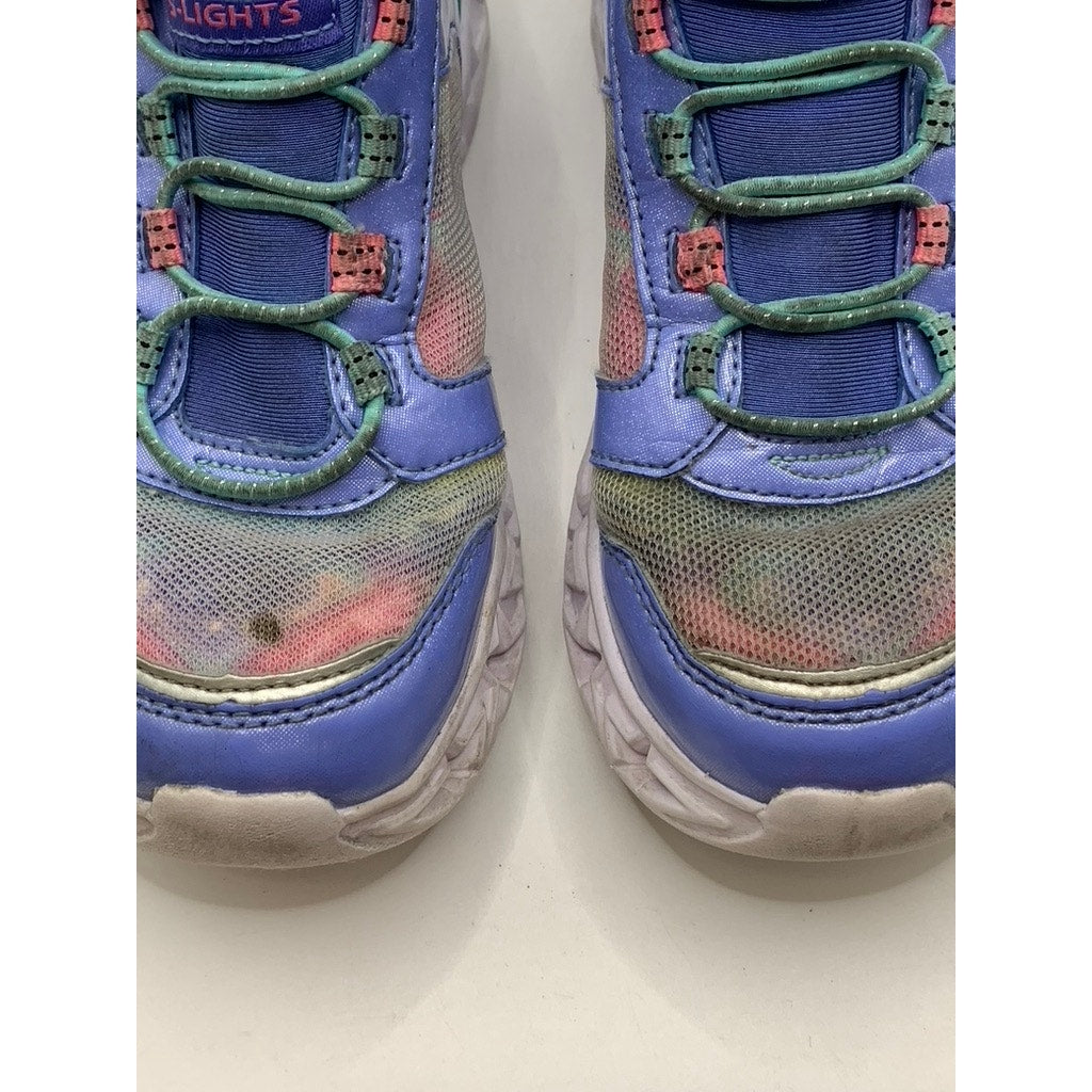 SKETCHERS Girls' Purple Galaxy Lights Tie-Dye Takeoff Light Up Sneakers SZ 11