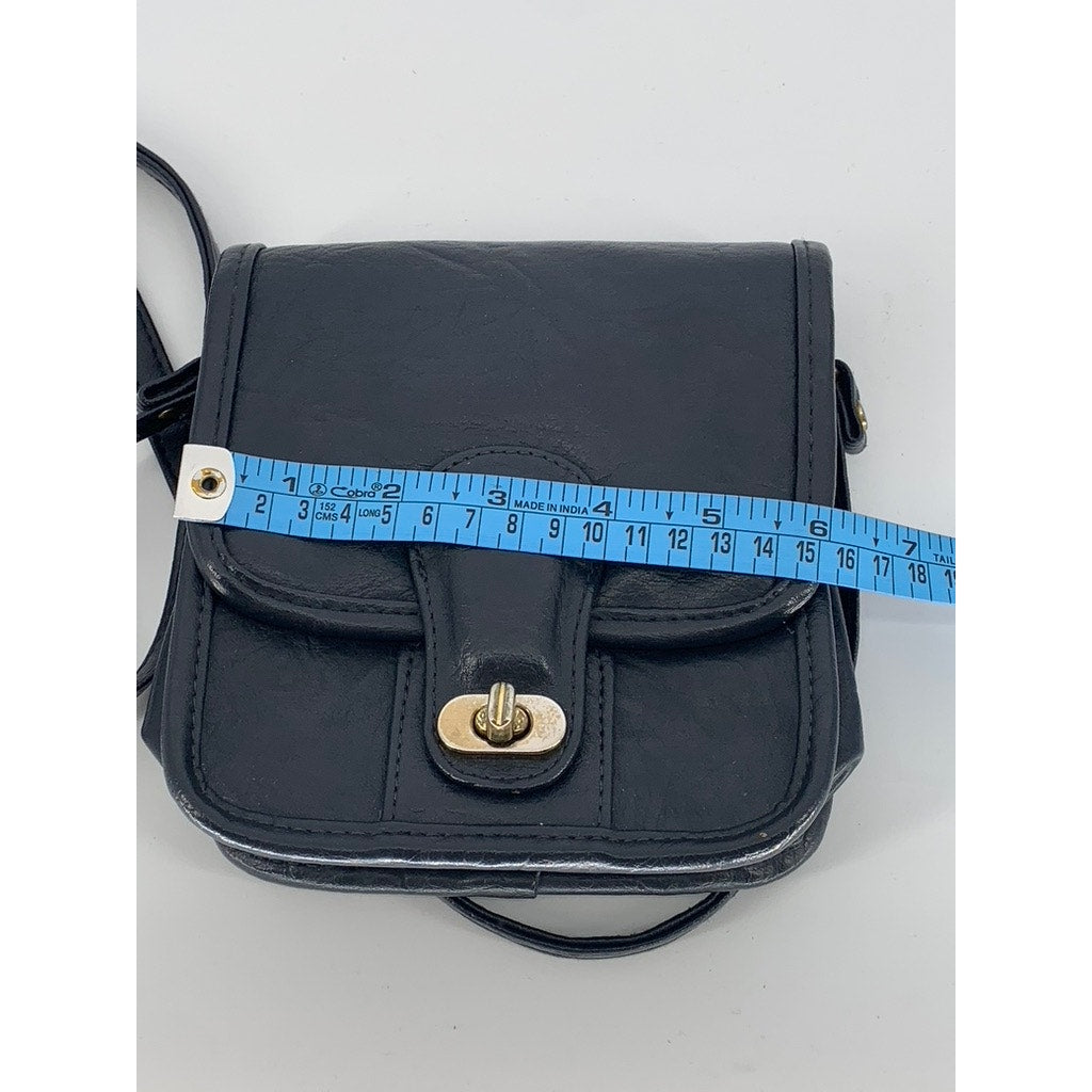 UNBRANDED Women's Dark Navy Faux-Leather Flap Crossbody Bag SZ OS