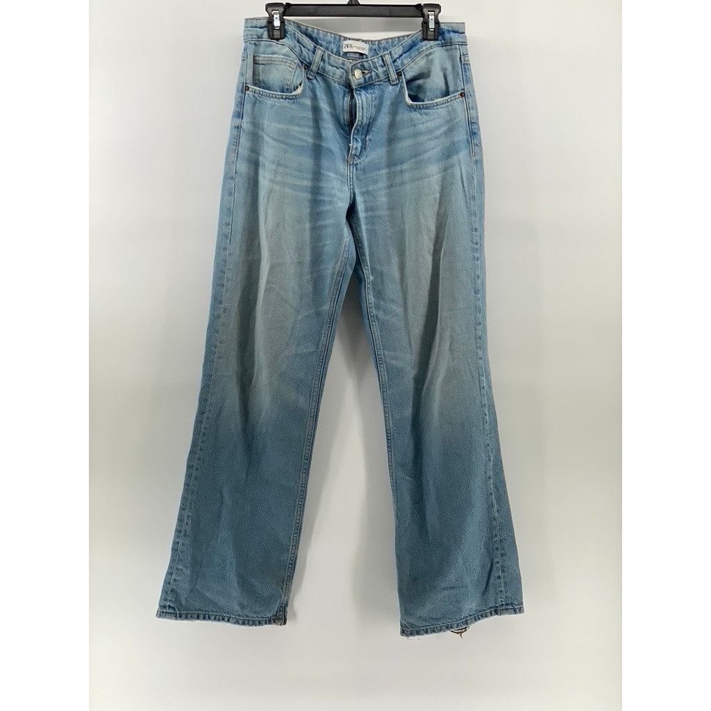 ZARA Women's Light Blue Straight-Leg Denim Baggy-Fit Denim Five-Pocket Jean SZ 8
