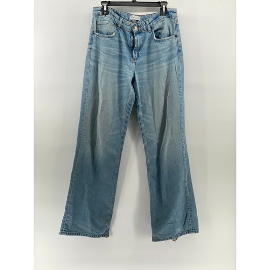 ZARA Women's Light Blue Straight-Leg Denim Baggy-Fit Denim Five-Pocket Jean SZ 8