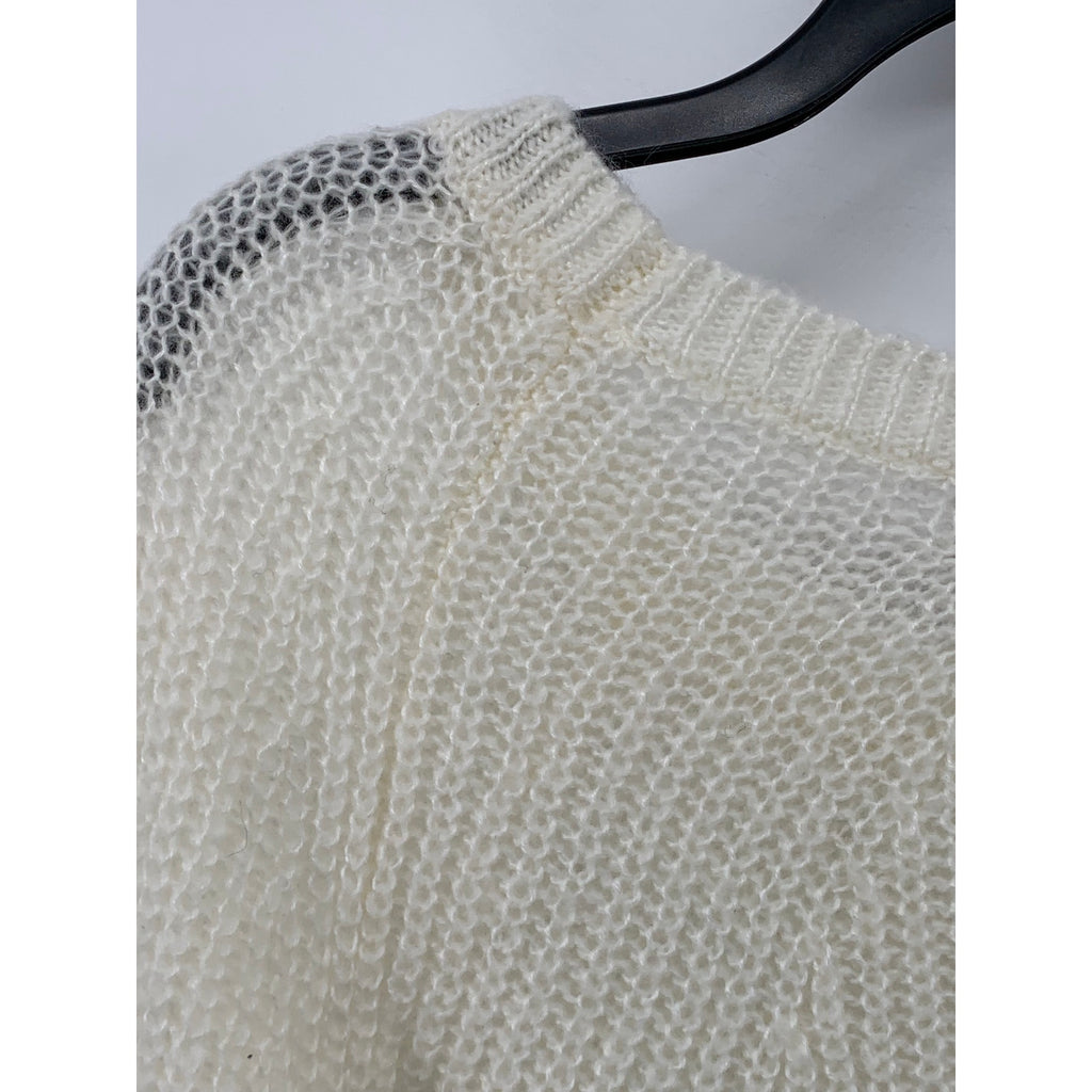 PROJECT NAADAM Women's Off-White Knit Scoop-Neck Long Sleeve Bow Sweater SZ L