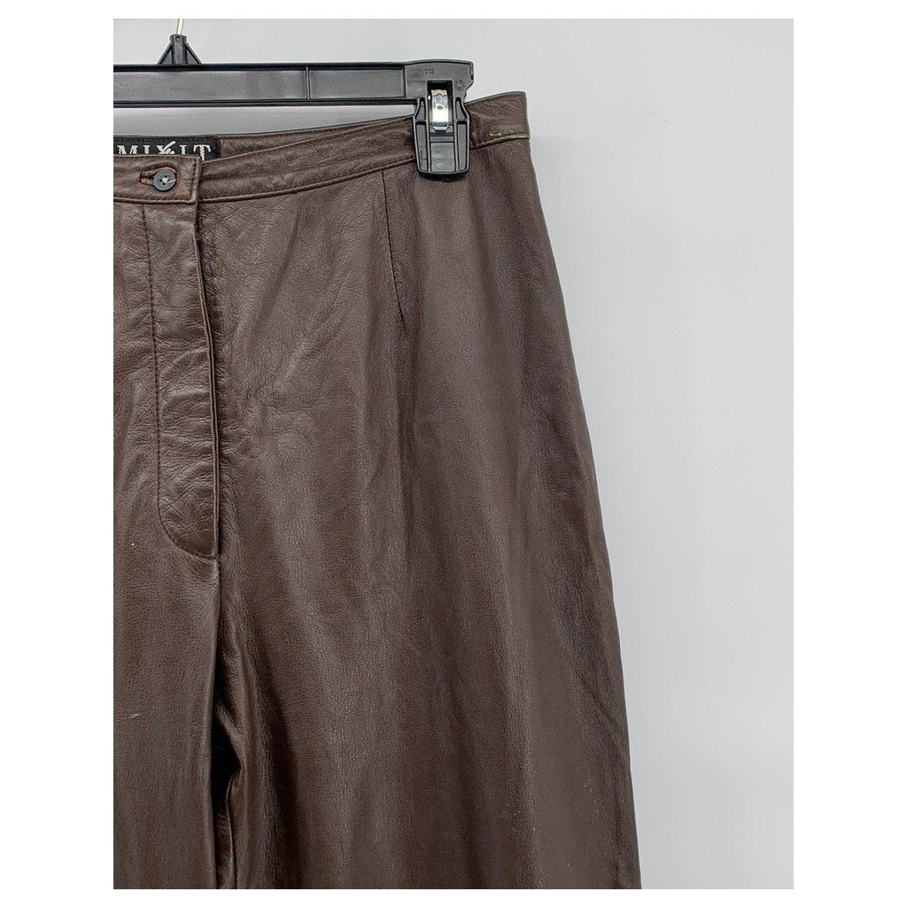 MIXIT Women's Vintage Brown Leather High-Rise Straight Leg Pants SZ 8