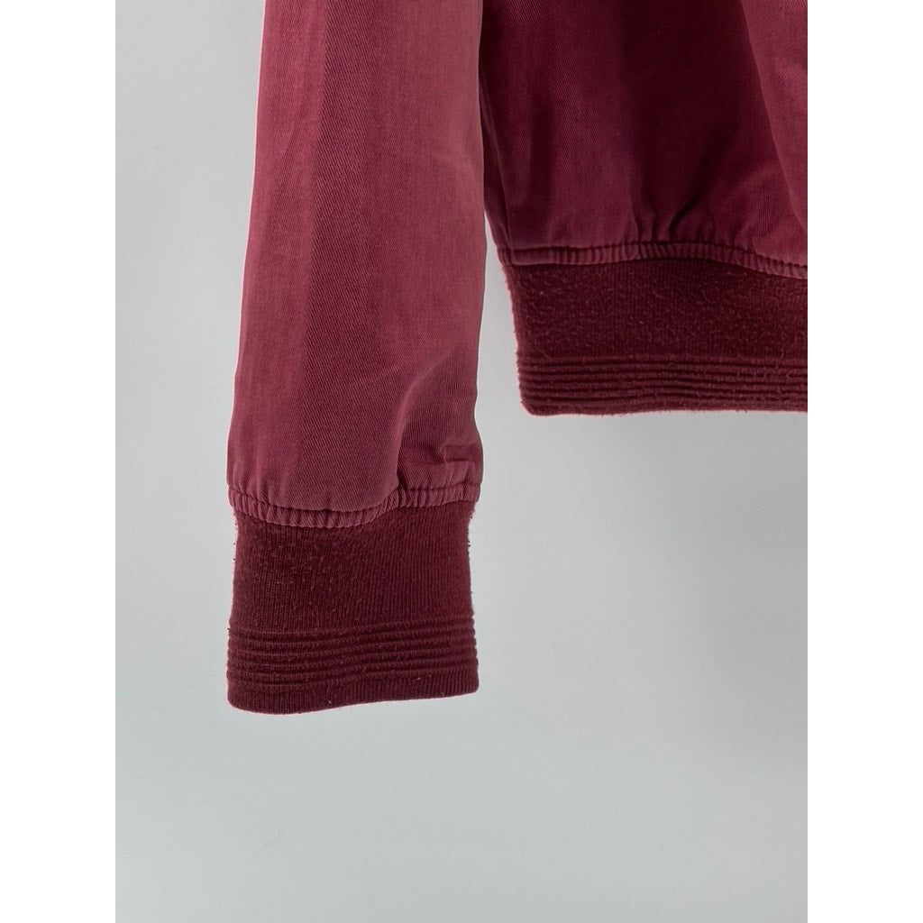 TOPMAN Men's Burgundy Mandarin-Collar Long Sleeve Zip-Up Bomber Jacket SZ S