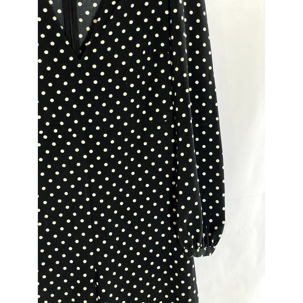 ZARA Women's Black-White Polka Dot V-Neck Long-Sleeve Cropped Jumpsuit SZ XS