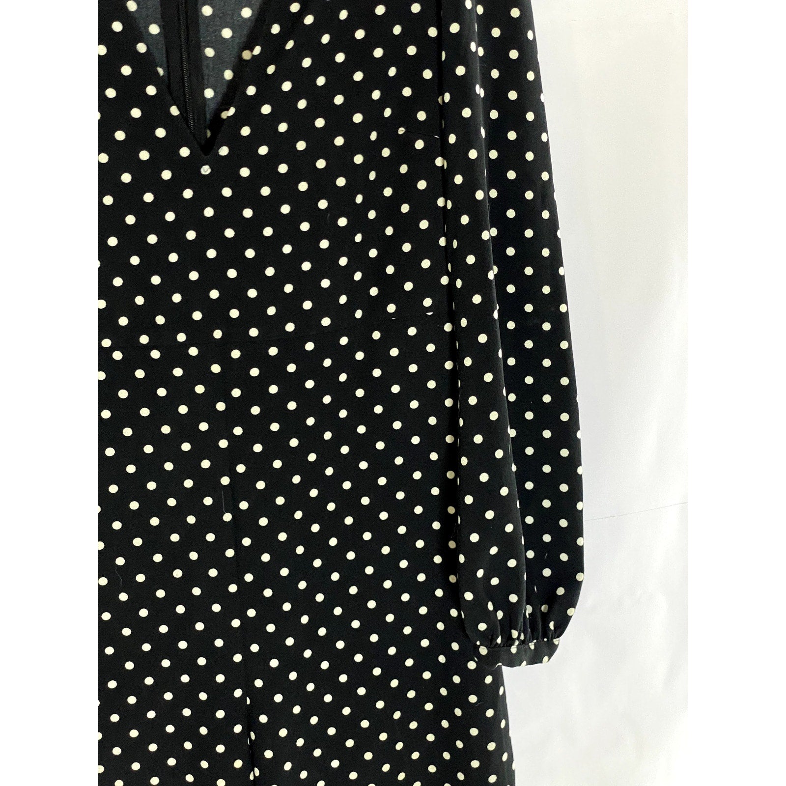 ZARA Women's Black-White Polka Dot V-Neck Long-Sleeve Cropped Jumpsuit SZ XS