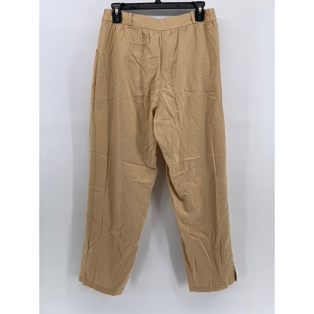 DIVINA Women's Tan Linen-Blend Milan Straight Leg Casual Pants SZ S
