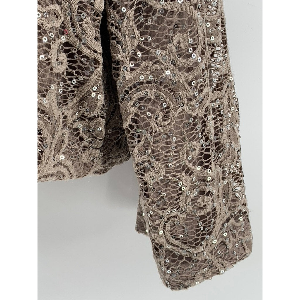 R&M RICHARDS Women's Plus Beige Sequin Embellished Lace 3/4 Sleeve Shawl SZ 18W