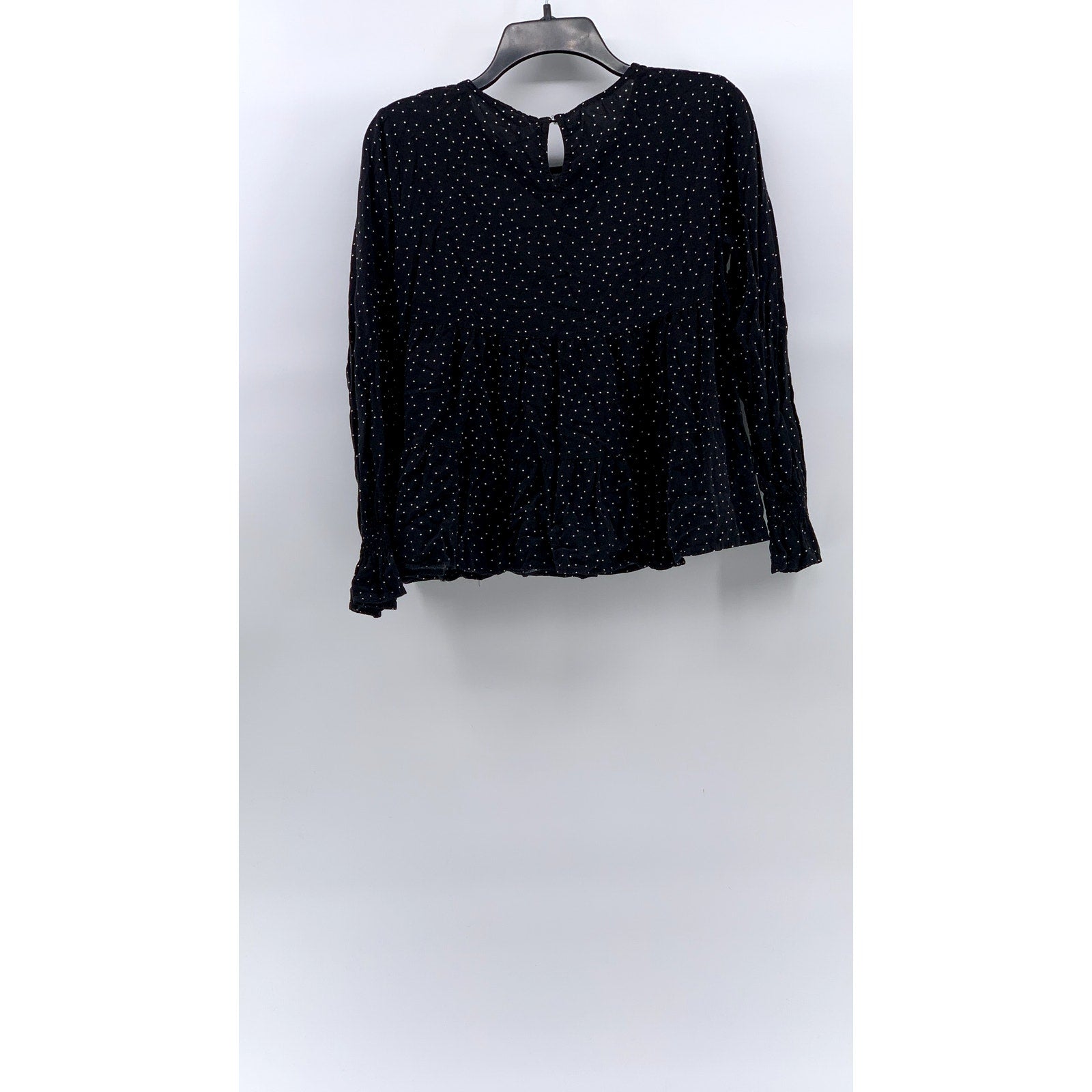 POPSUGAR Women’s Black Micro Polka Dot Long Sleeve Swing Top SZ S