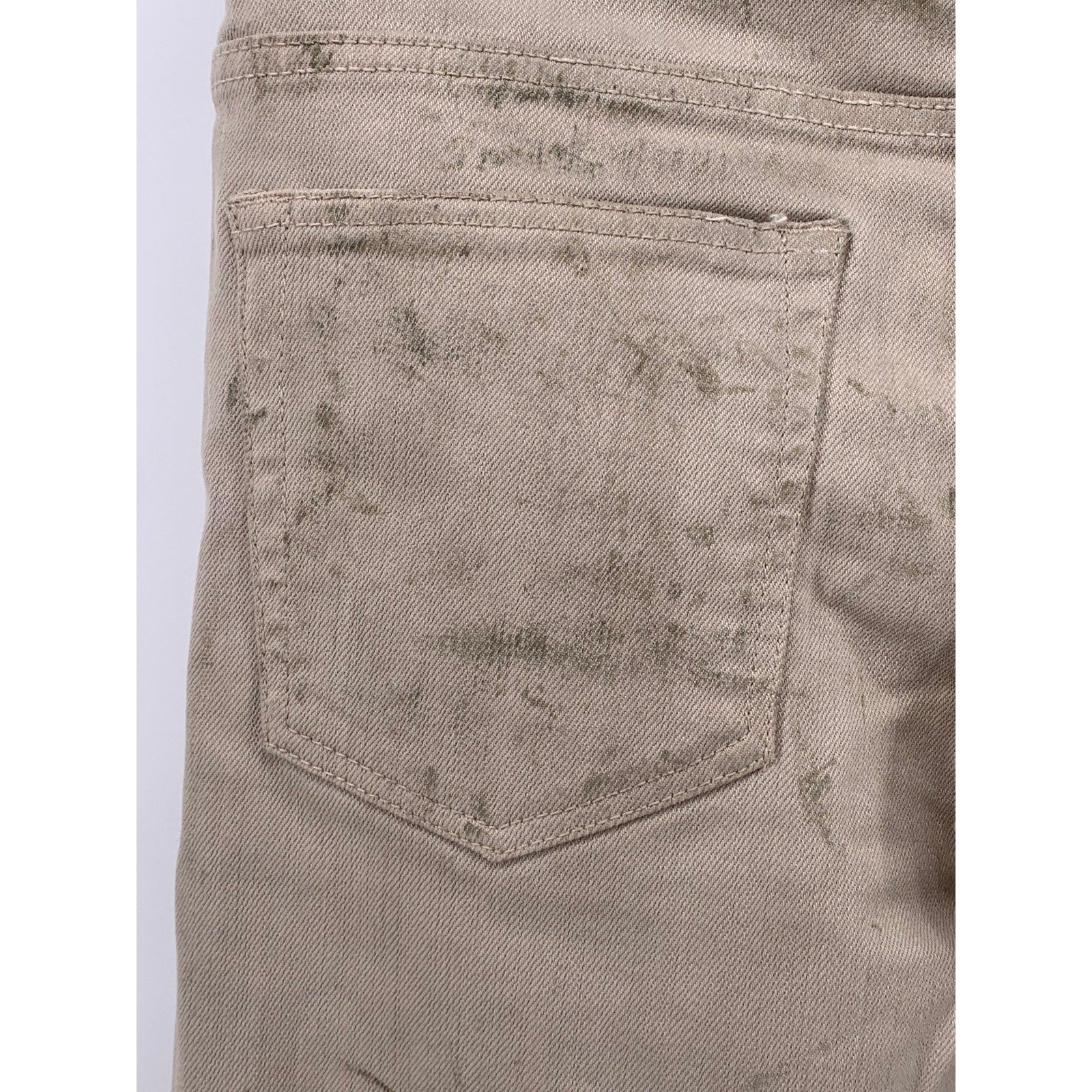 UNBRANDED Men's Beige Distressed Button-Fly Skinny-Leg Regular-Fit Pant SZ 29