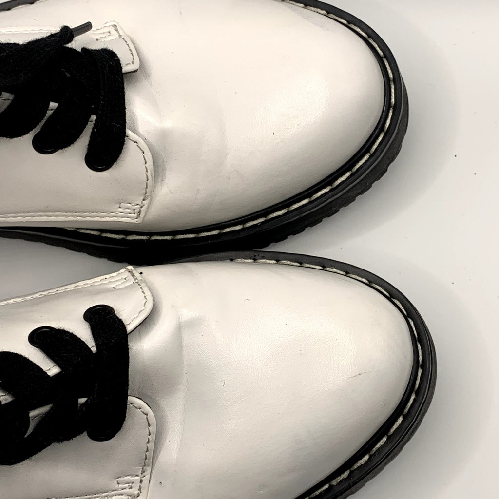 MADDEN GIRL Women's White Kurtt Faux-Leather Side-Zip Lace-Up Combat Boots SZ7.5