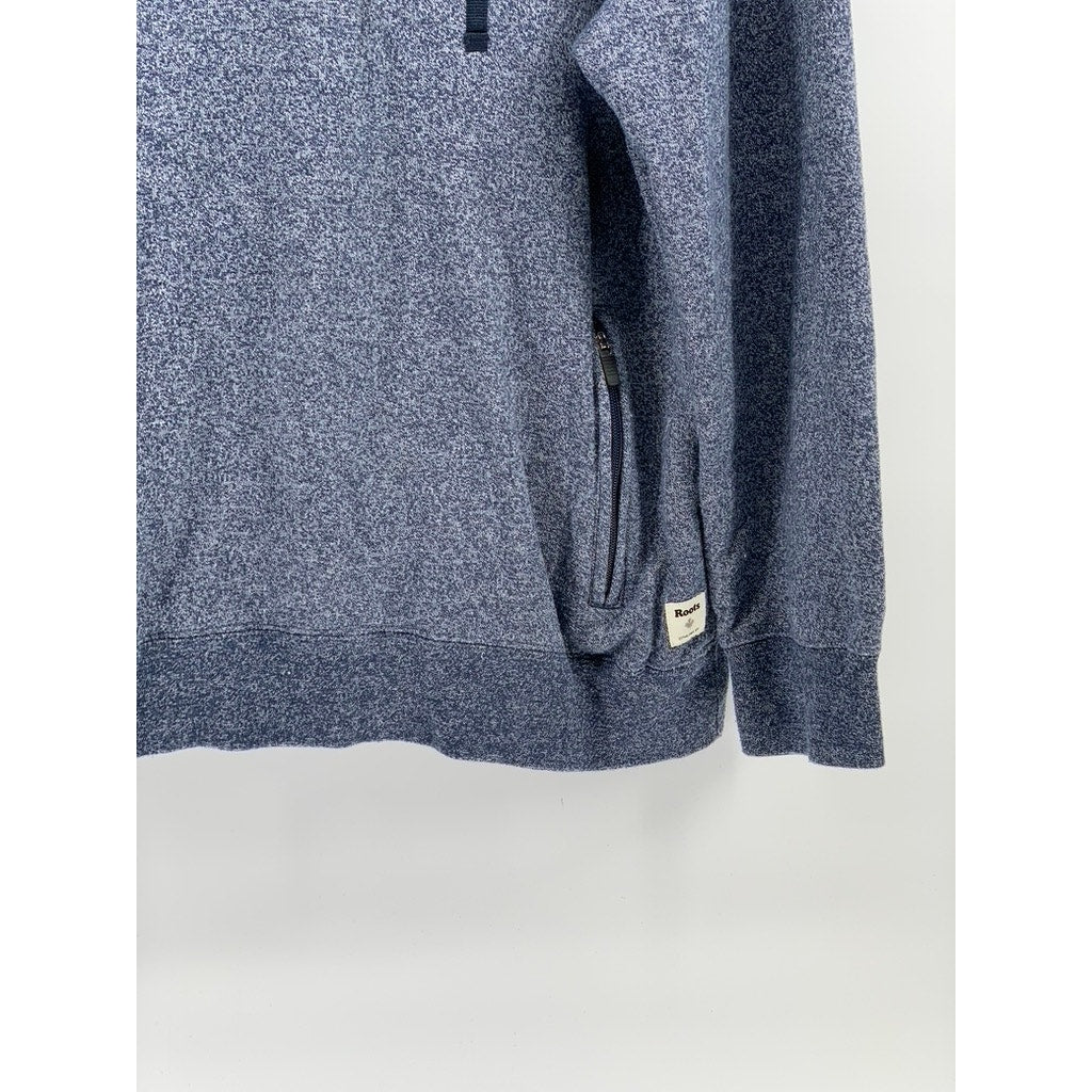 ROOTS Men's Heather Blue Lake Louise Half-Zip Hooded Pullover Hoodie SZ XL