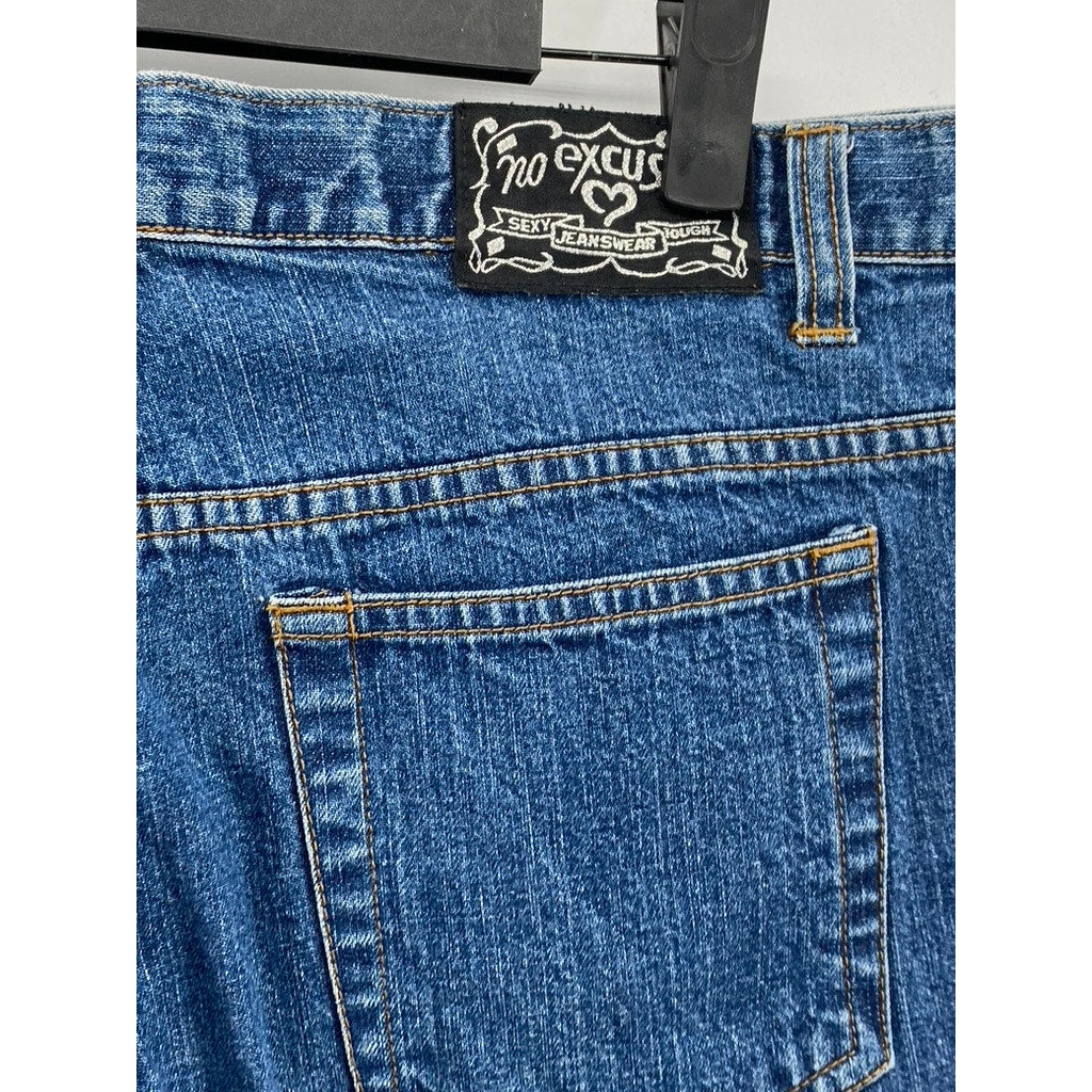 NO EXCUSES Women's Medium Blue Studded Side Five-Pocket Wide-Leg Jeans SZ 11/12