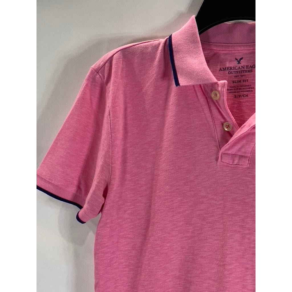 AMERICAN EAGLE OUTFITTERS Men's Pink Slim-Fit Pique Short Sleeve Polo Shirt SZ S