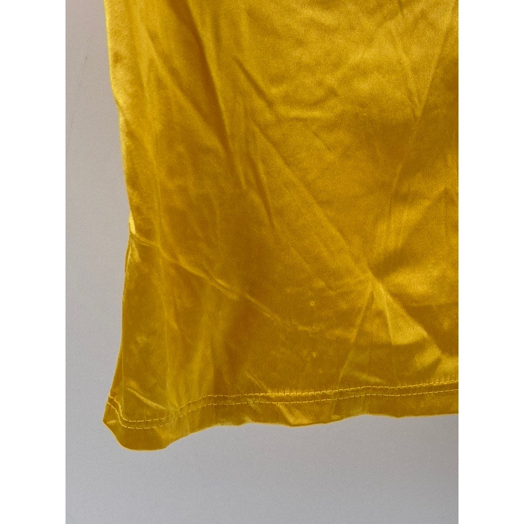 COOLWEAR USA Women's Yellow-Black Shiny Crewneck Short Sleeve Cropped Top SZ L