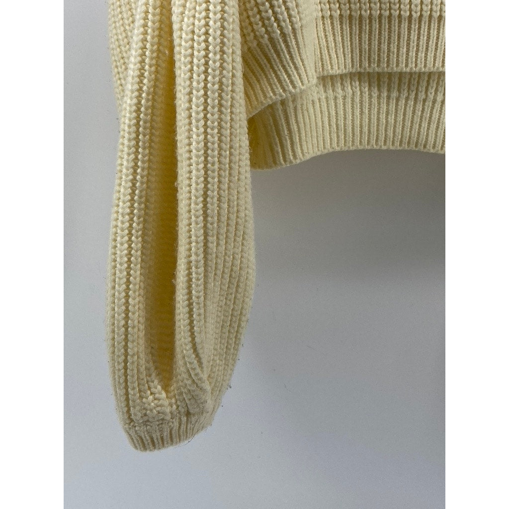 HERA COLLECTION Women's Cream Knit Crewneck Dropped Shoulder Cropped Sweater SZL