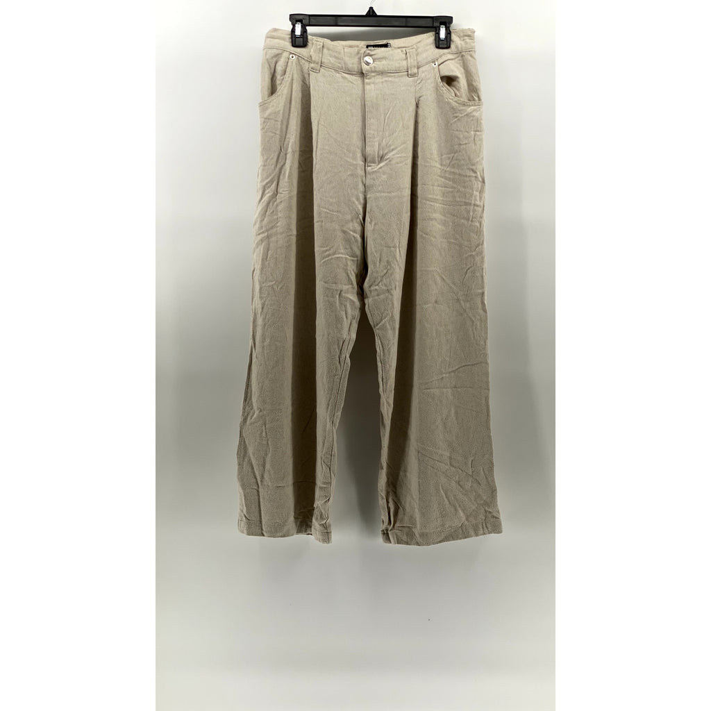 ASOS DESIGN Women's Beige Linen-Blend Pleated Wide-Leg High-Rise Pant SZ 10