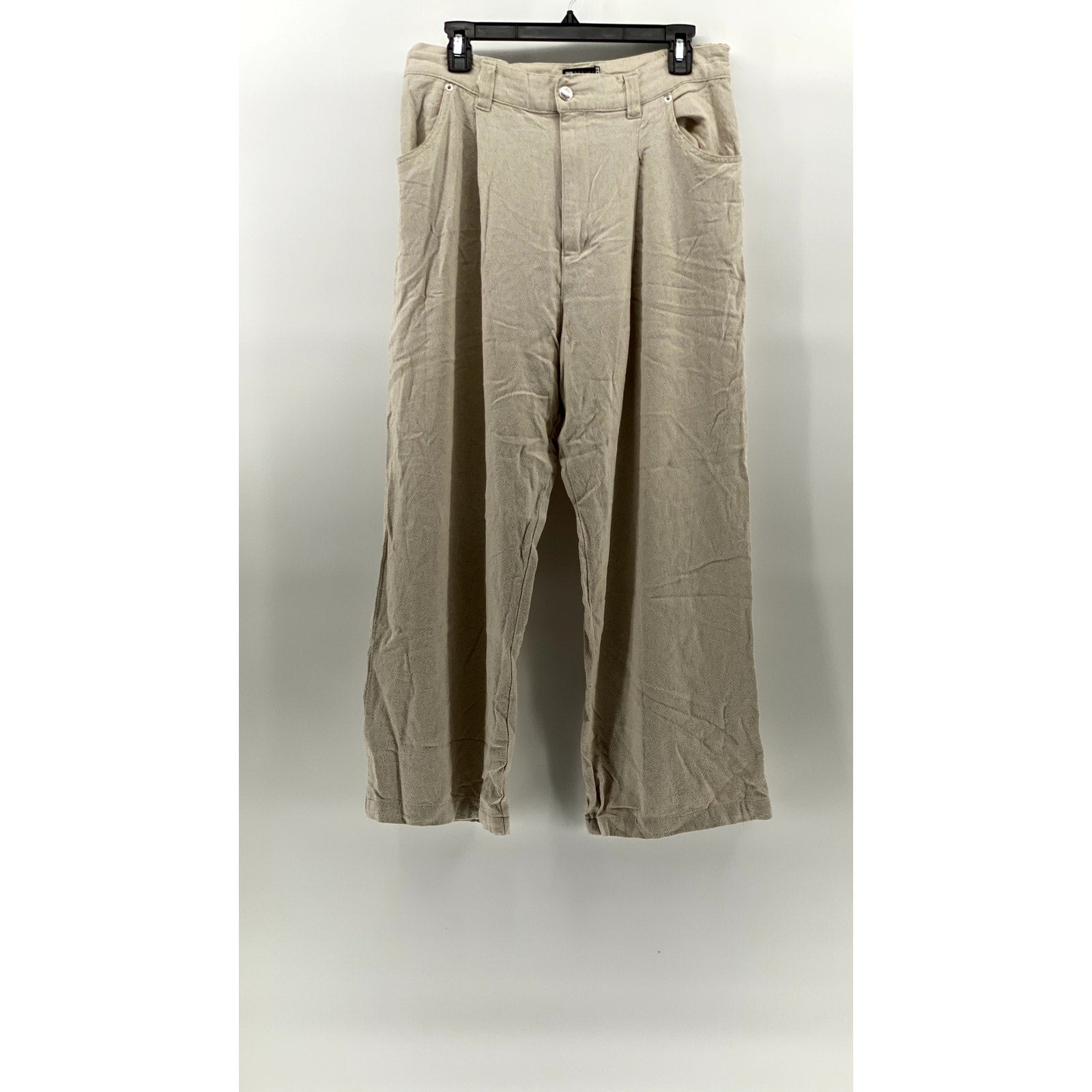 ASOS DESIGN Women's Beige Linen-Blend Pleated Wide-Leg High-Rise Pant SZ 10