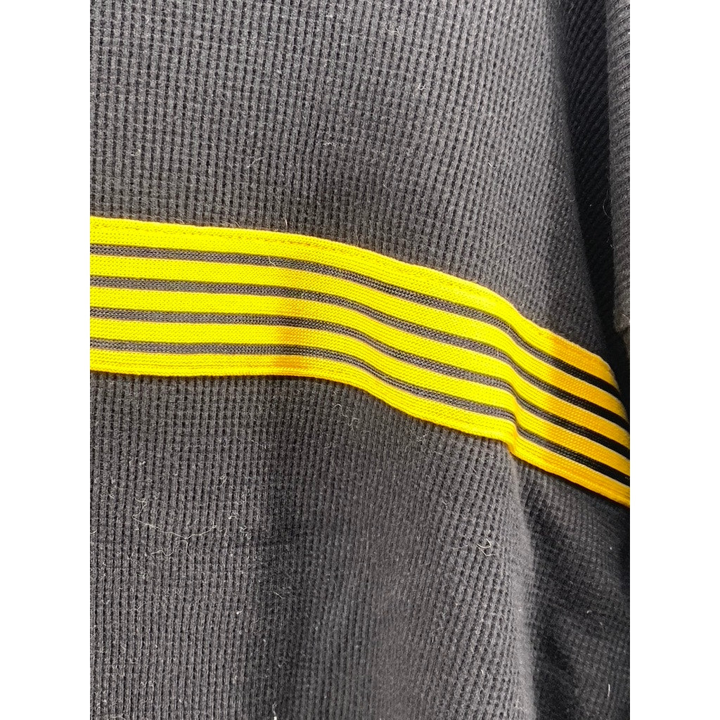 FOREVER 21 Women's Black-Yellow Striped Thermal Long Sleeve Cropped Top SZ S