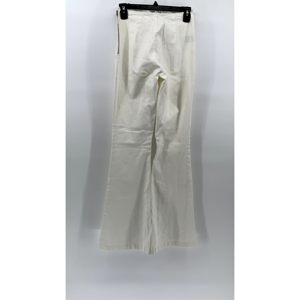 FINESSE Women's White V Frayed Cinched Waist Pull-On Flare Pants SZ XS