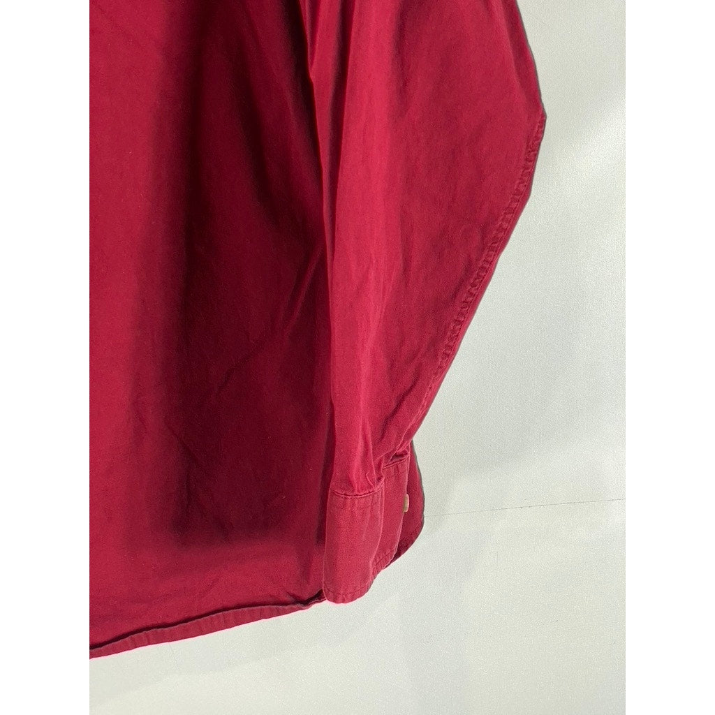 EDDIE BAUER Men's Red Cotton Regular-Fit Button-Up Long Sleeve Shirt SZ L