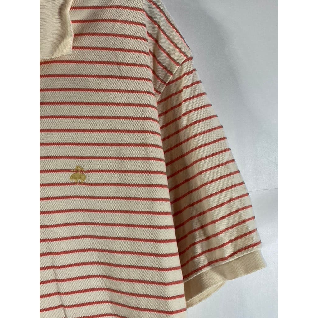 BROOKS BROTHERS Cream/Orange Striped Cotton Short Sleeve Polo Shirt SZ XL