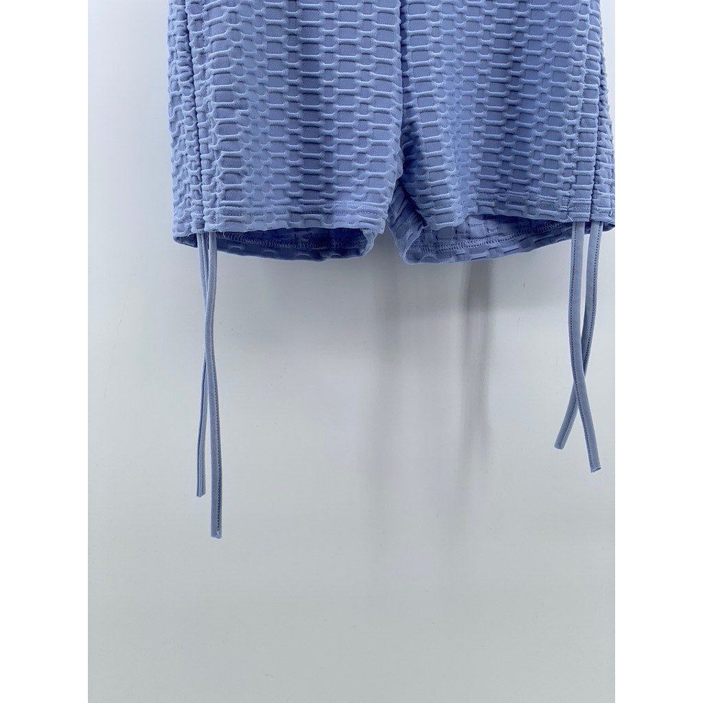 FOREVER 21 Women's Blue Honeycomb Textured Scrunched Side-Drawcord Shorts SZ S