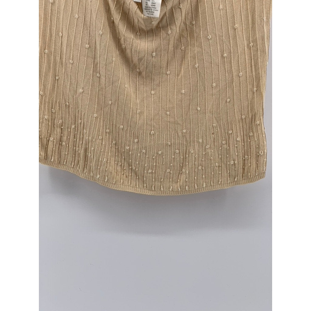 LAUNDRY By Shelli Segal Women's Beige Beaded Scoop-Neck Short Sleeve Top SZ L