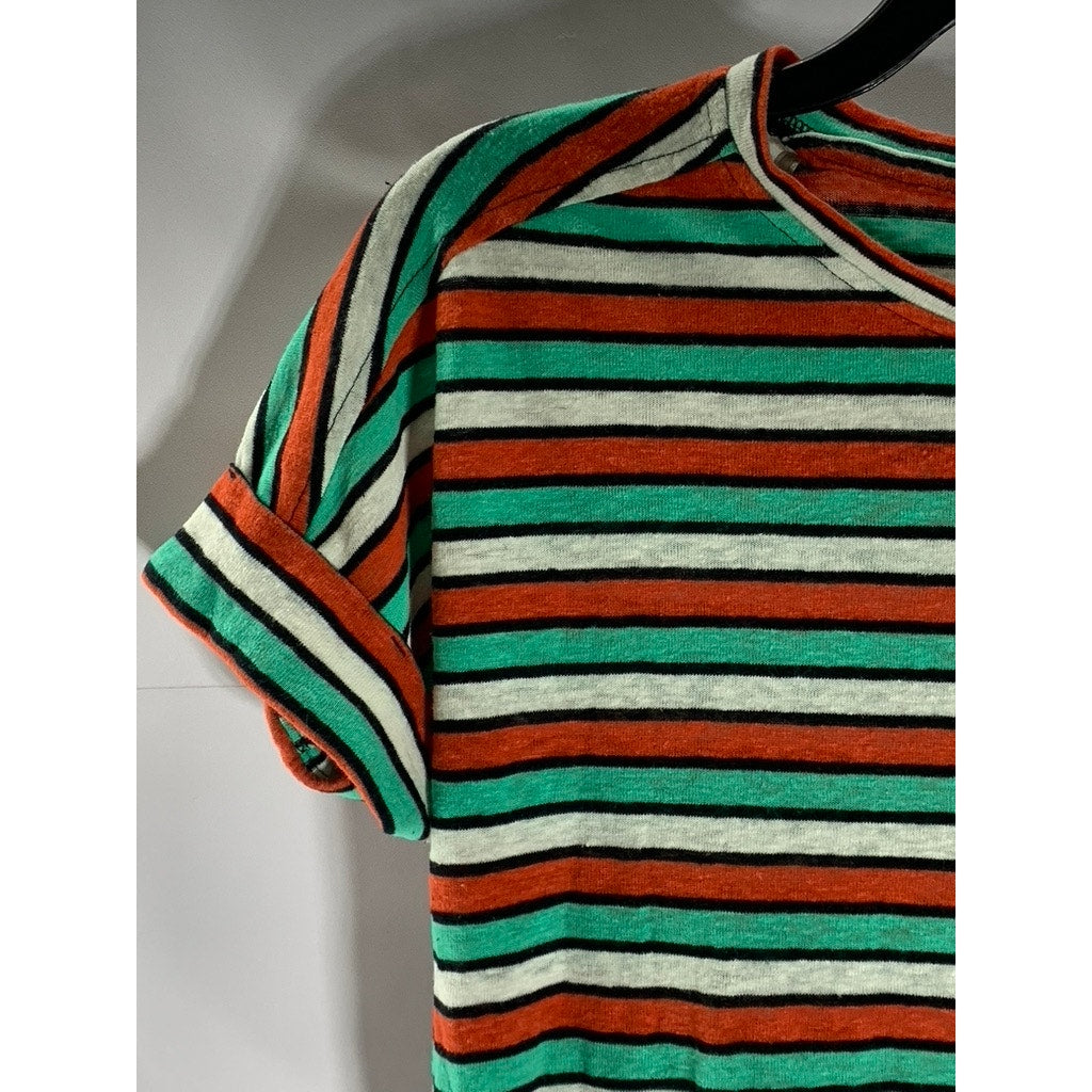 M&S COLLECTION Women's Red/White/Green Striped Crewneck Short Sleeve Top SZ 2