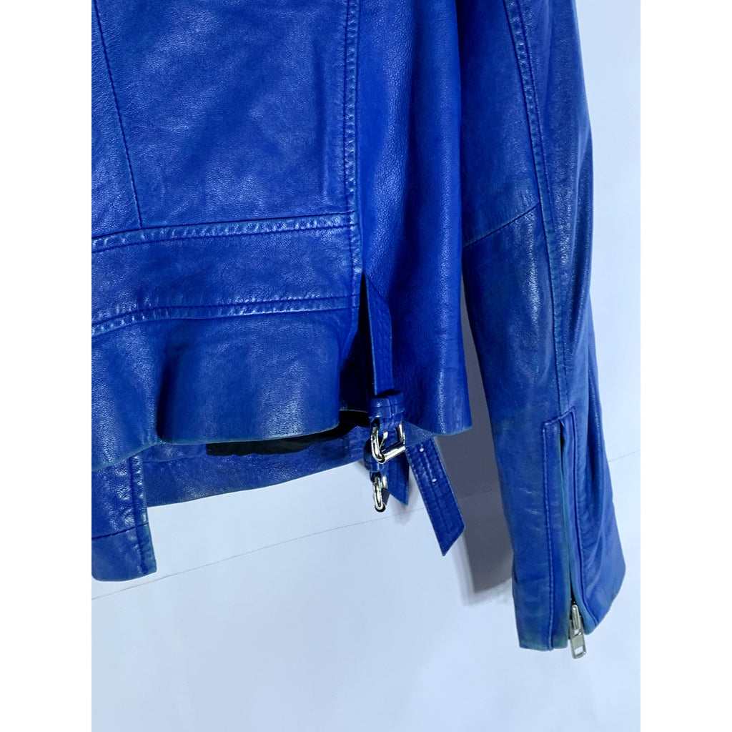 IRO PARIS Women's Dark Blue Ashville Moto Zip-Up Lamb Leather Jacket SZ 1(XXS)