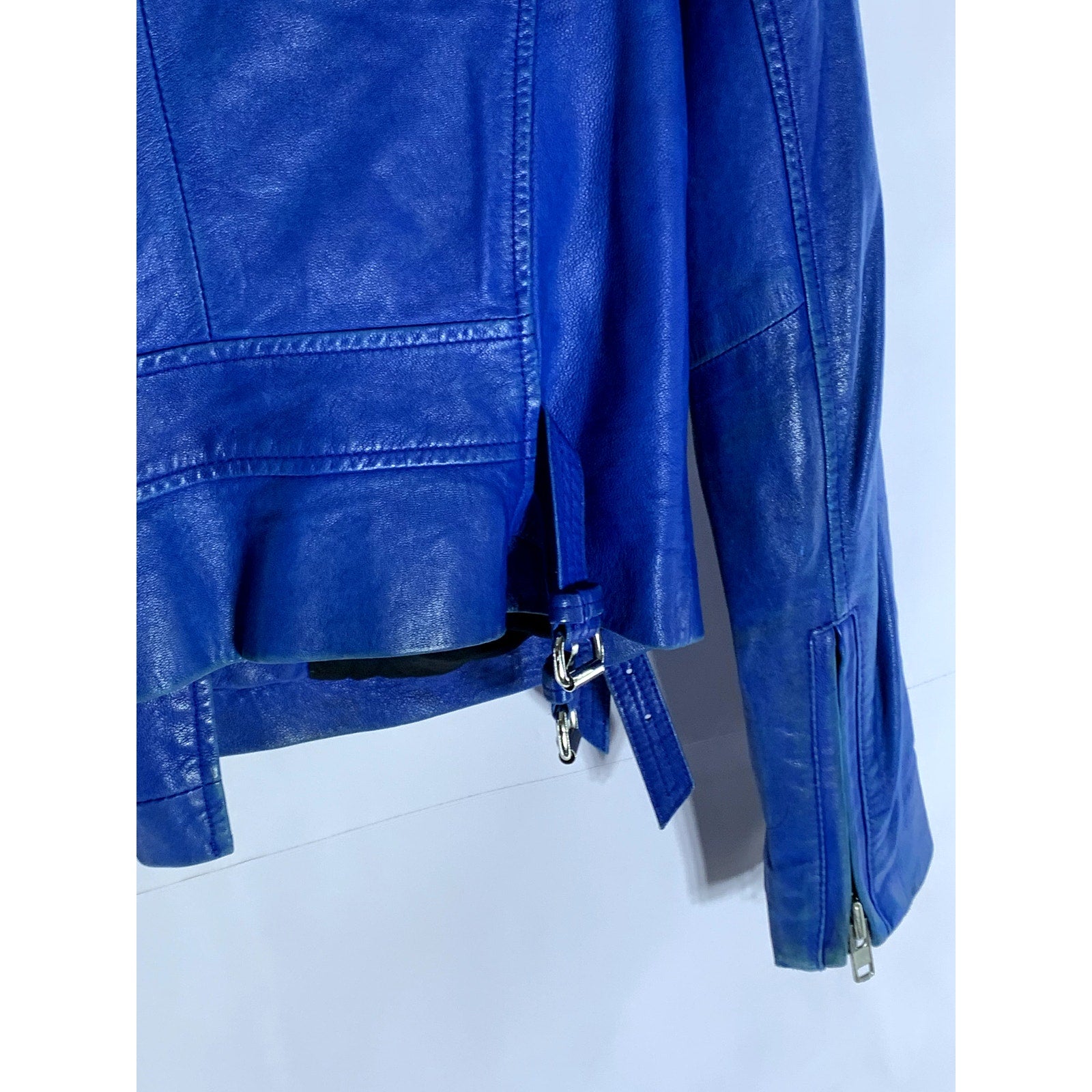 IRO PARIS Women's Dark Blue Ashville Moto Zip-Up Lamb Leather Jacket SZ 1(XXS)