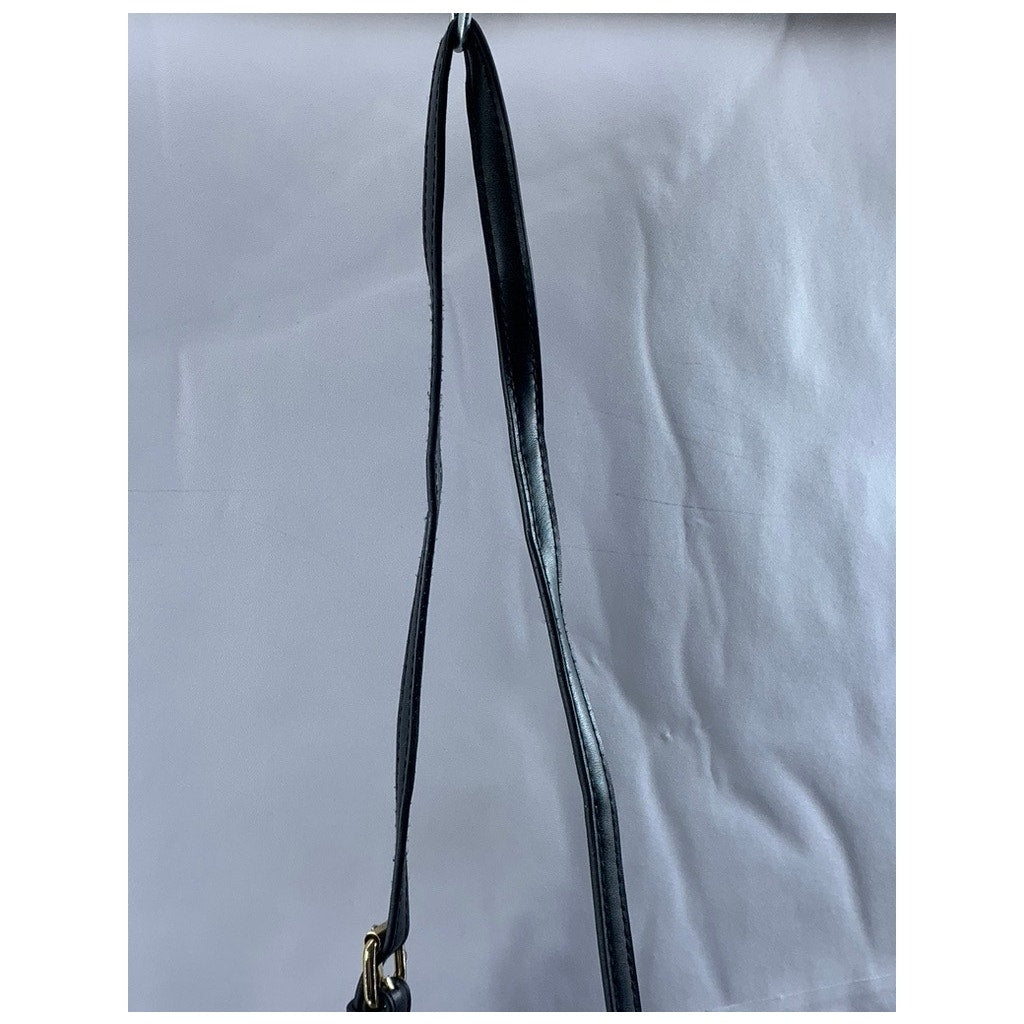 A NEW DAY Women's Black-Tan Straw Flap Snap Button Shoulder Cross-Body Bag