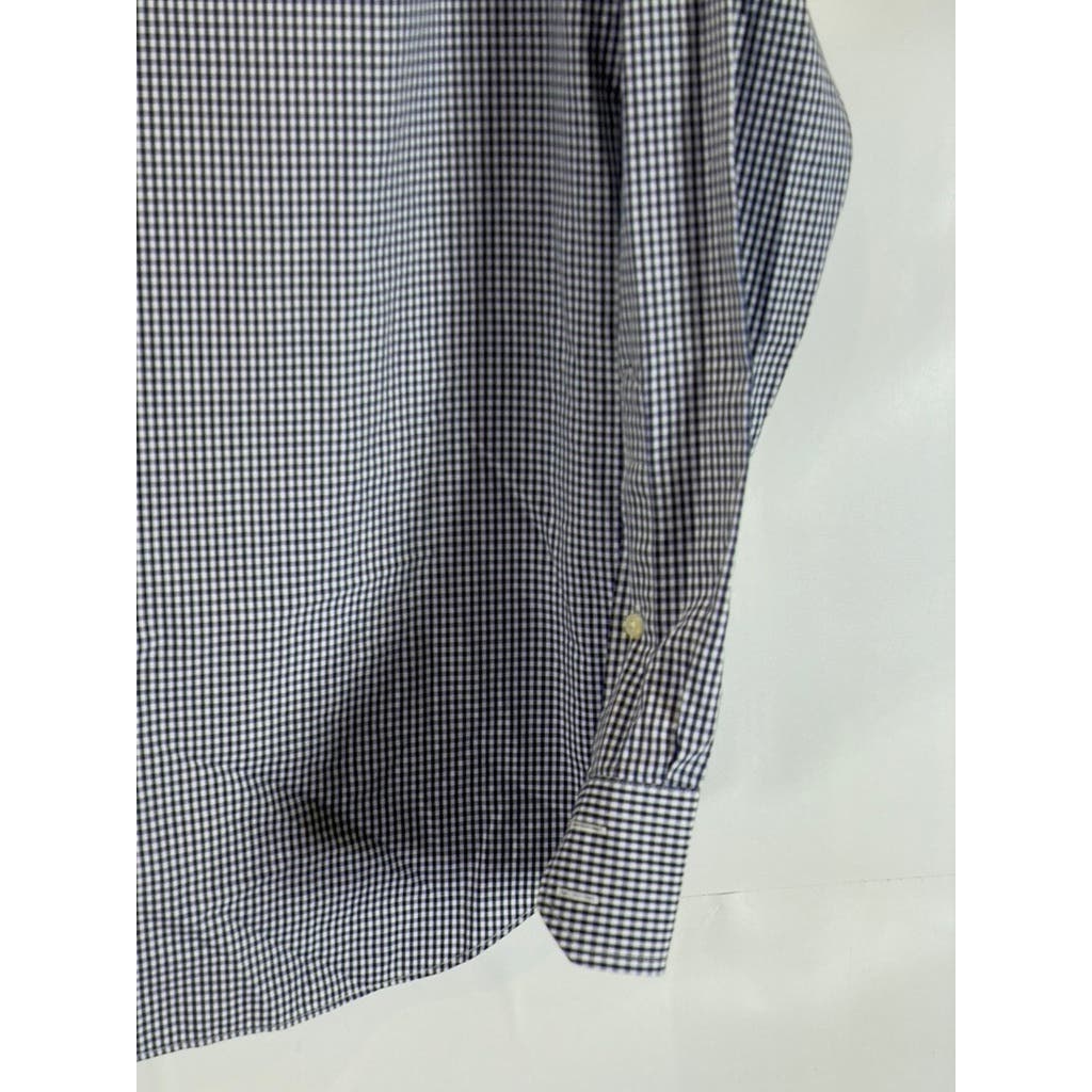 BANANA REPUBLIC Men's Navy Micro Gingham Slim-Fit No-Iron Button-Up Shirt SZ S