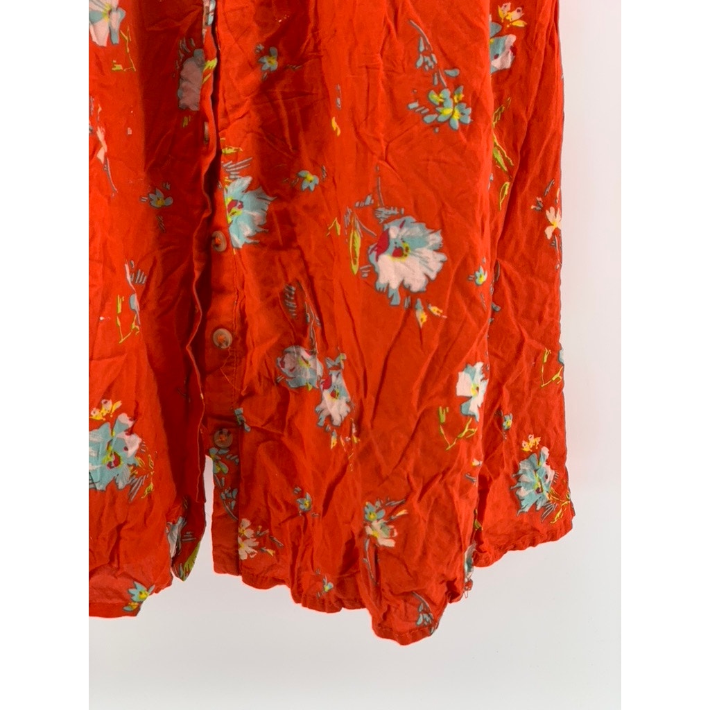 FREE PEOPLE Women's Red Orange Floral V-Neck Short Sleeve Smocked Dress SZ XS