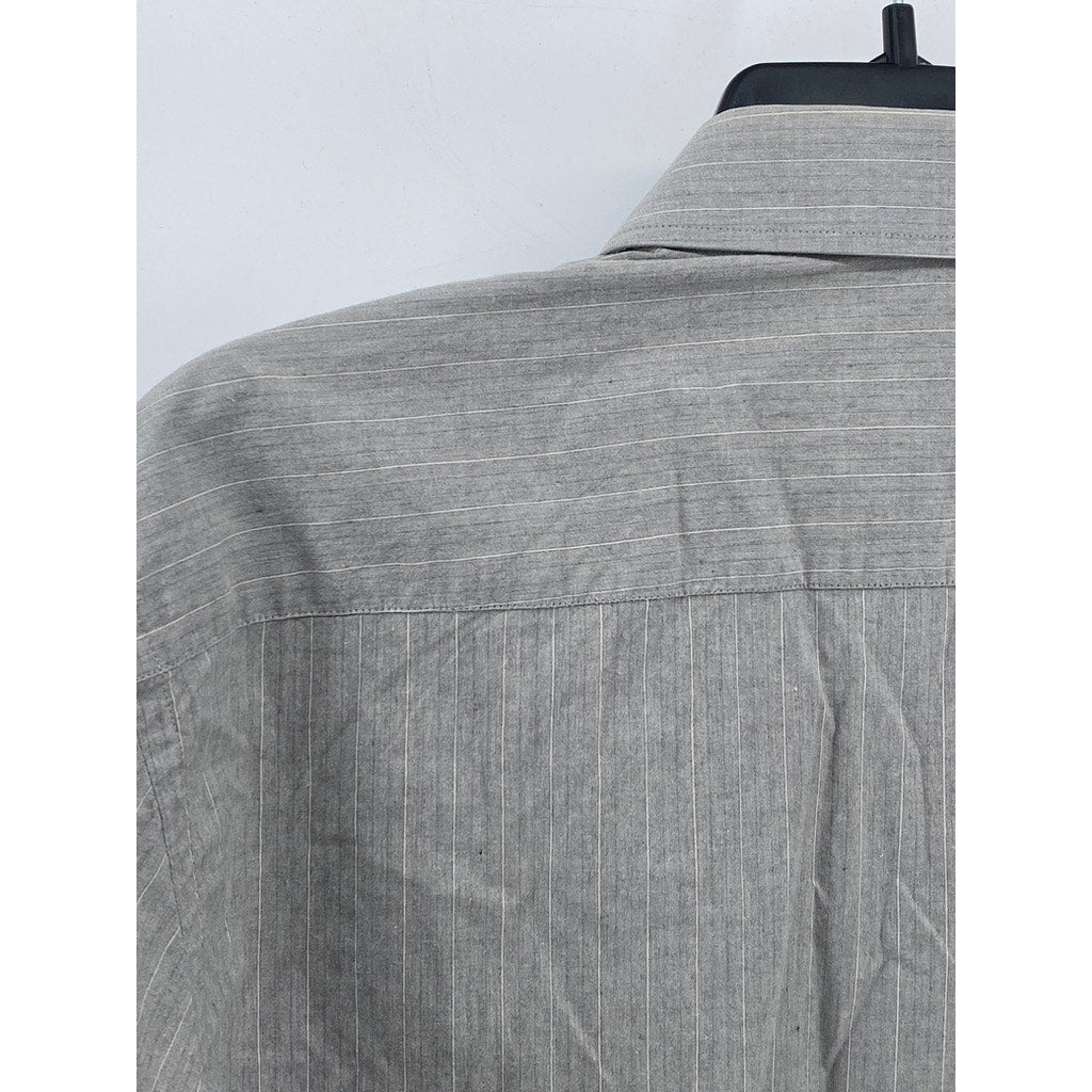 PRADA MILANO Men's Light Gray Striped Button-Up Long Sleeve Shirt SZ 15.5