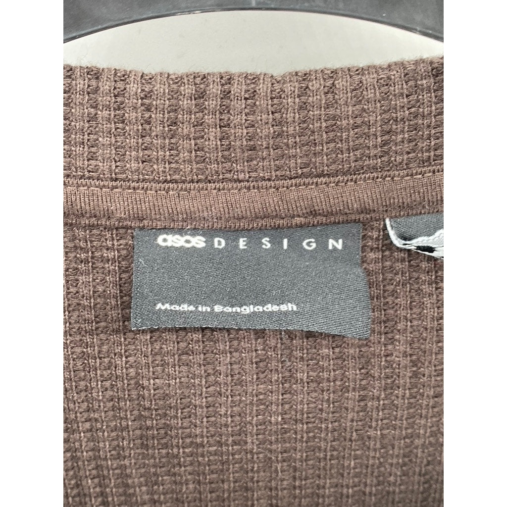 ASOS DESIGN Men’s Brown Zip-Up Long Sleeve Collarless Thermal Sweater SZ M