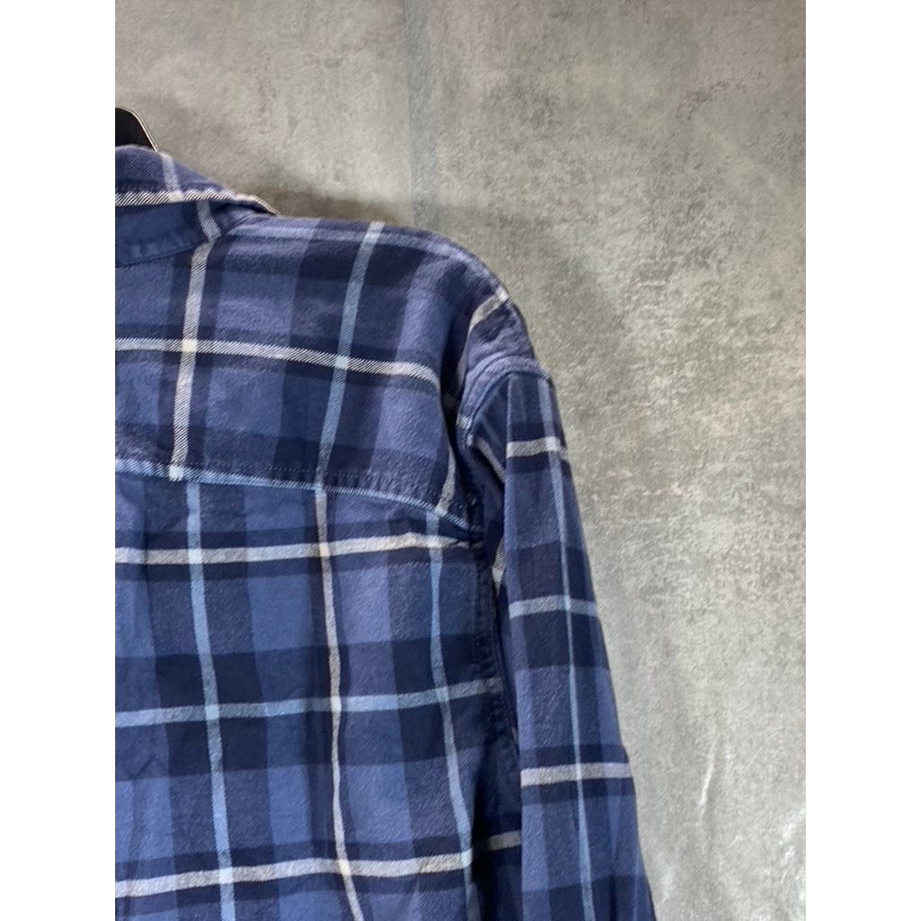EDDIE BAUER Men's Tall Blue Plaid Classic-Fit Button-Up Long Sleeve Shirt SZ L/T