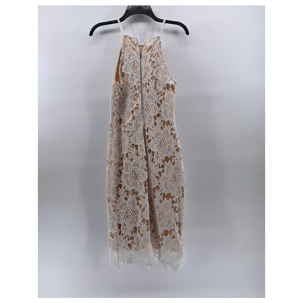 LULUS Women's Ivory High-Neck Lace Spaghetti Strap Mini Dress SZ M