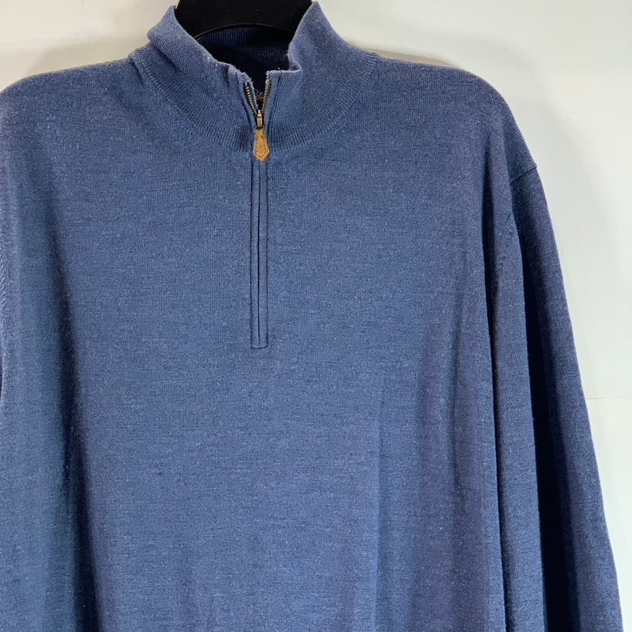 BROOKS BROTHERS Men's Blue Quarter-Zip Saxxon Wool Pullover Sweater SZ XL