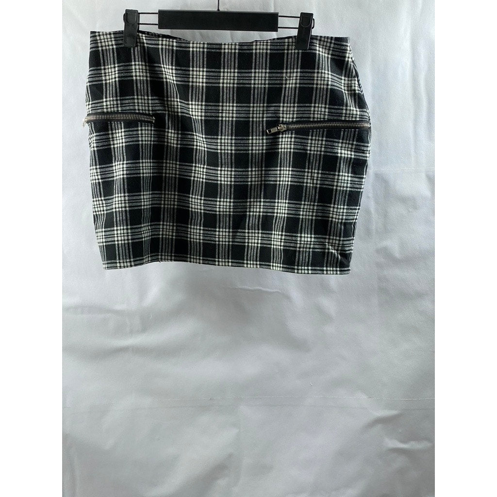 SILENCE & NOISE Women's Black-White Plaid Zipper-Pocket Mini Skirt SZ 12
