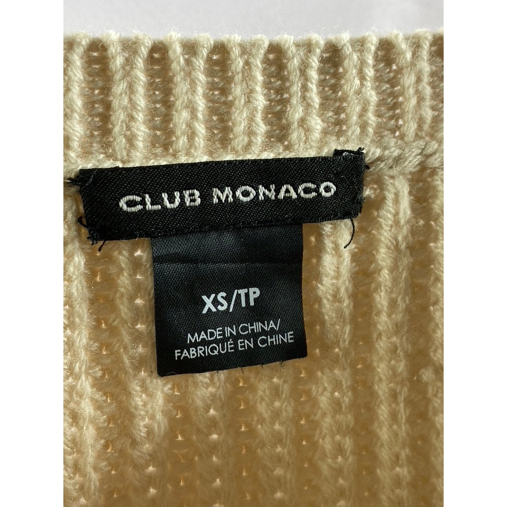 CLUB MONACO Women's Beige Wool Crewneck Knit Pullover Sweater SZ XS