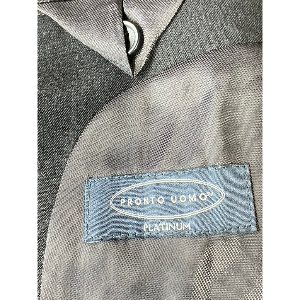 PRONTO UOMO PLATINUM Men's Solid Black Wool Modern-Fit Two-Button Blazer SZ 42R