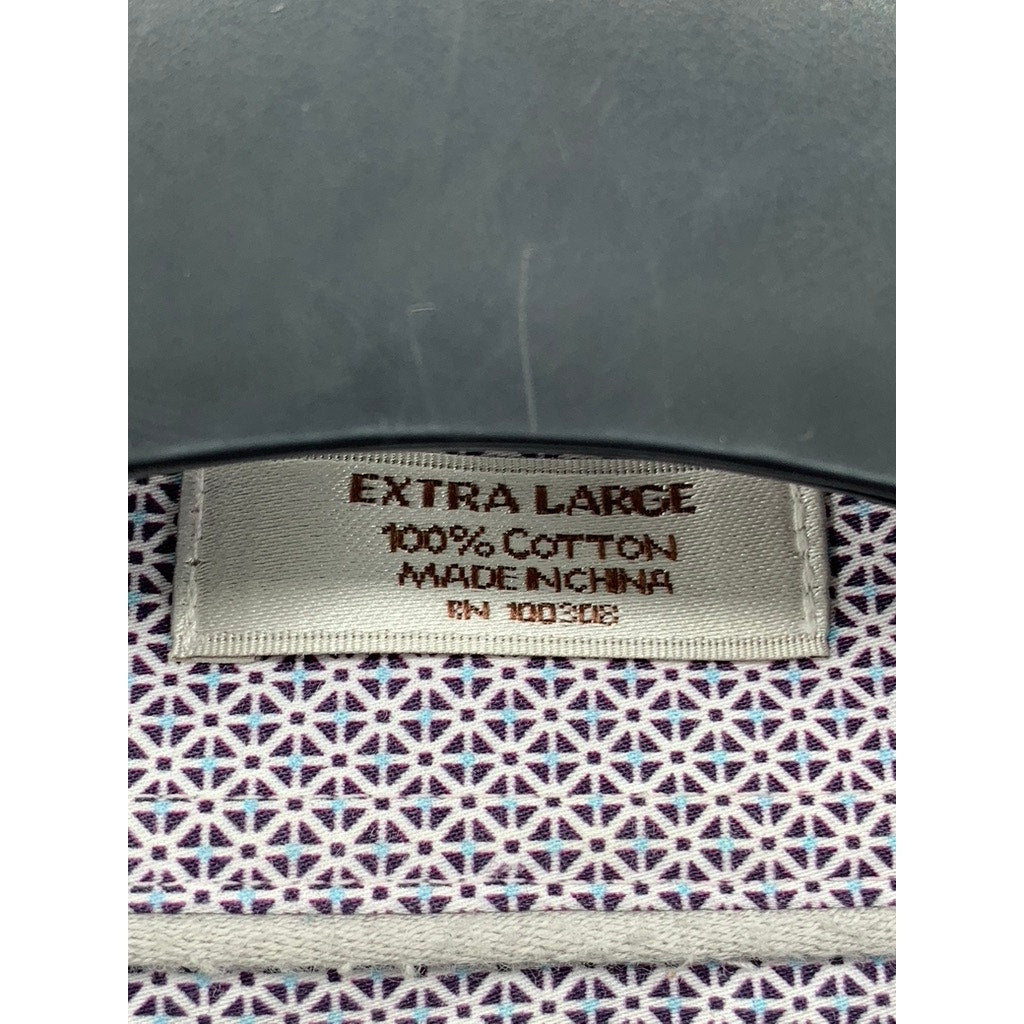 PETER MILLAR Men's White-Burgundy Printed Button-Up Long Sleeve Shirt SZ XL