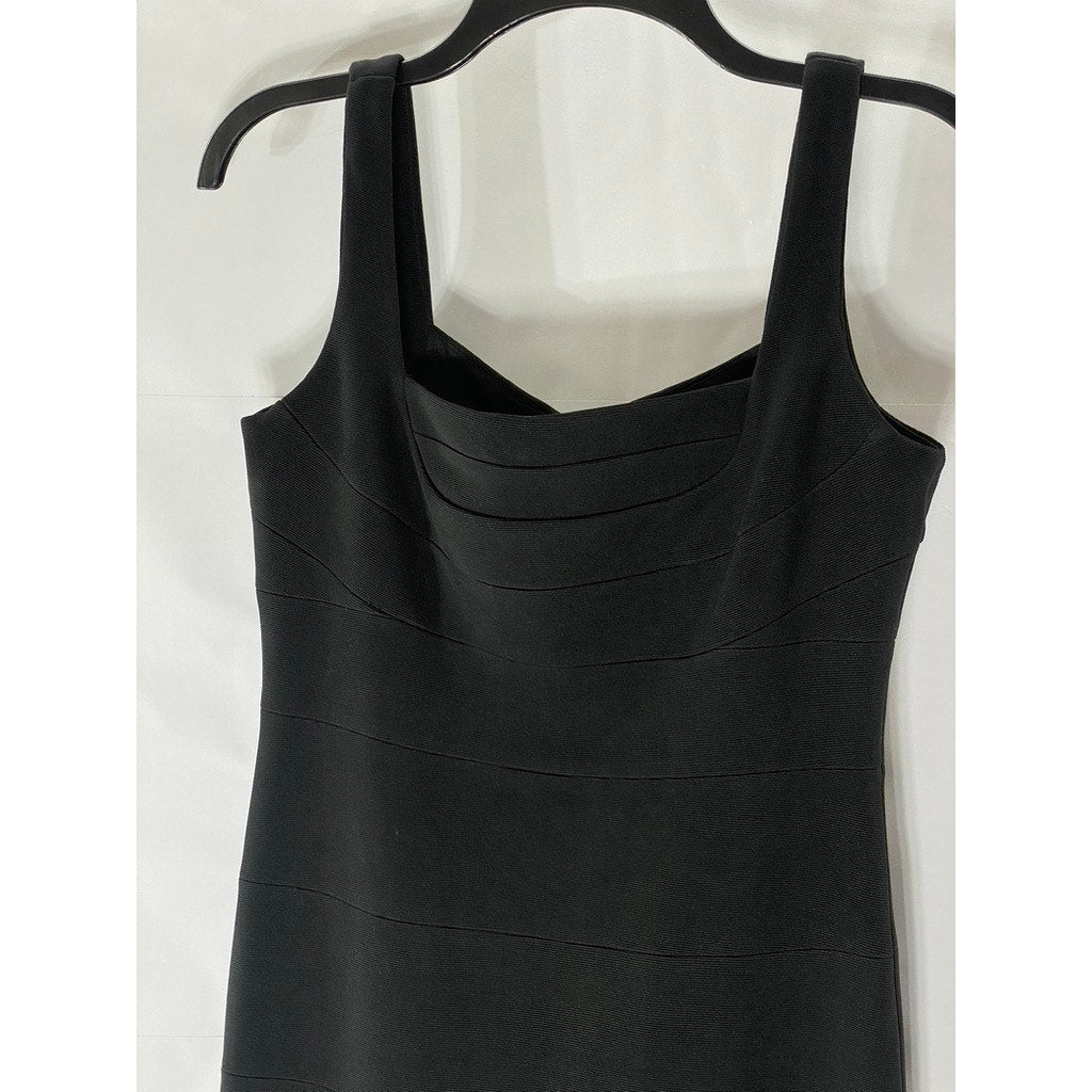 SANGRIA Women's Black Layered Straight-Neck Bodycon Mini Cocktail Dress SZ 4