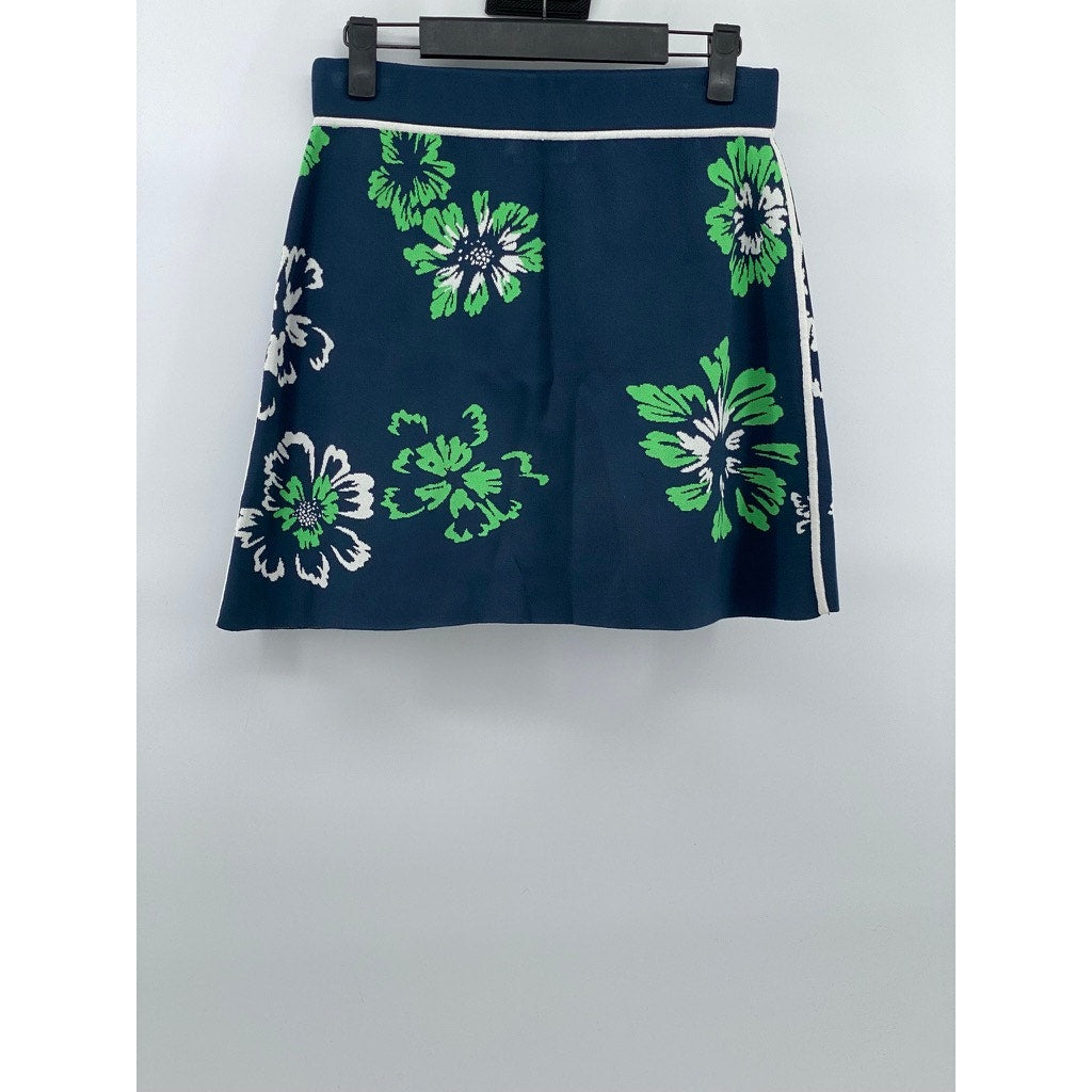 TANYA TAYLOR Women's Navy-Green-White Floral Straight Mini Skirt SZ S