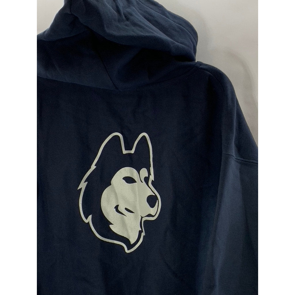 CHAMPION Men's Navy reverse Weave Gould Husky Graphic Pullover Hoodie SZ M