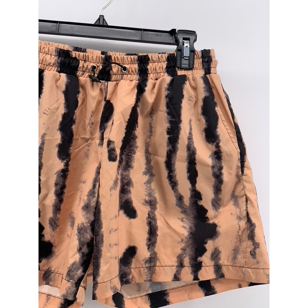 BOOHOO MAN Men's Tan-Black Printed Drawstring Casual Shorts SZ L